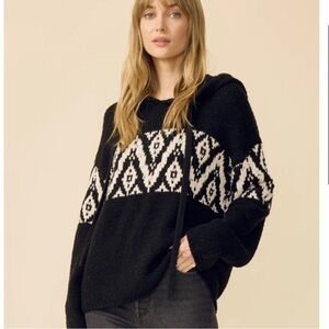 OGD One Grey Day Sirelle Black White Fair Isle Wool Blend Hoodie Sweater Medium